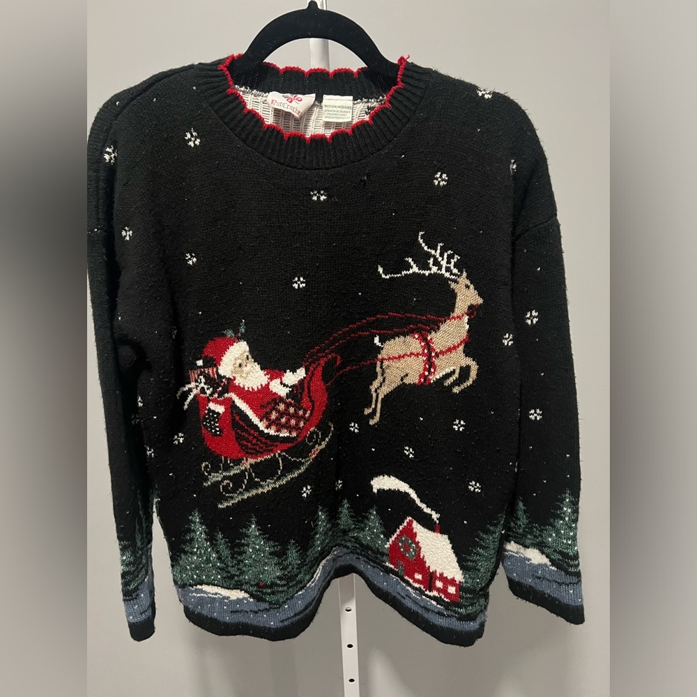 Nutcracker Vintage Knit Santa Reindeer Christmas Holiday Sweater Size Medium